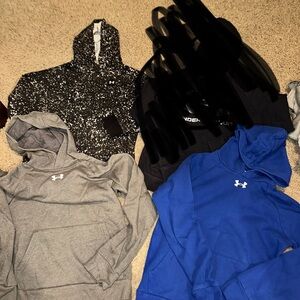 LOT of 3 Under Armour Hoodies in Gray, blue, and black/white patterned